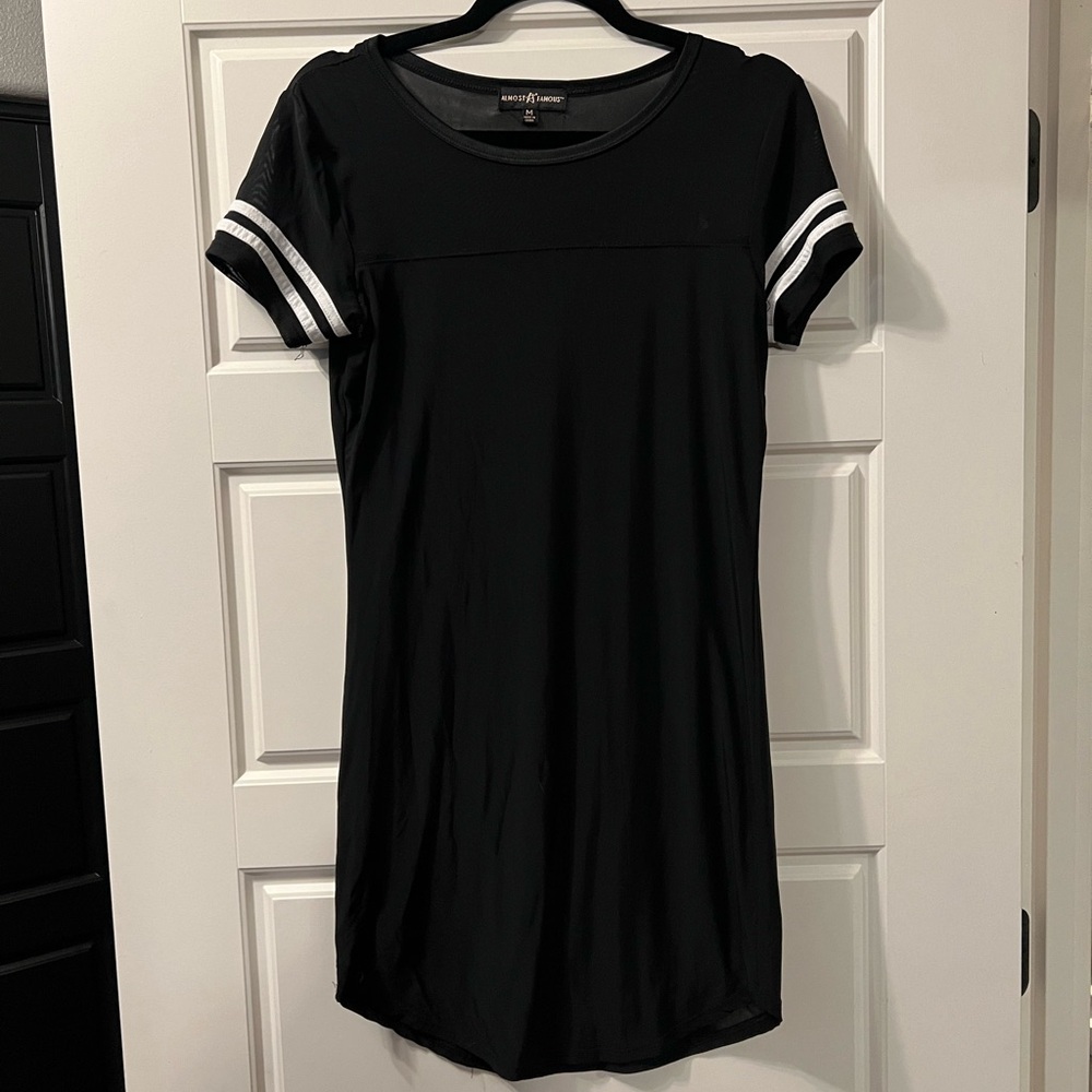 Almost Famous Semi Sheer Black White Striped Goth Dress Women’s Size Medium M
